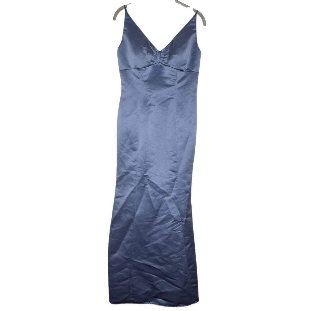 Bill Levkoff Baby Blue Satin V Neck Sleeveless Bridesmaid Gown Dress Size 8